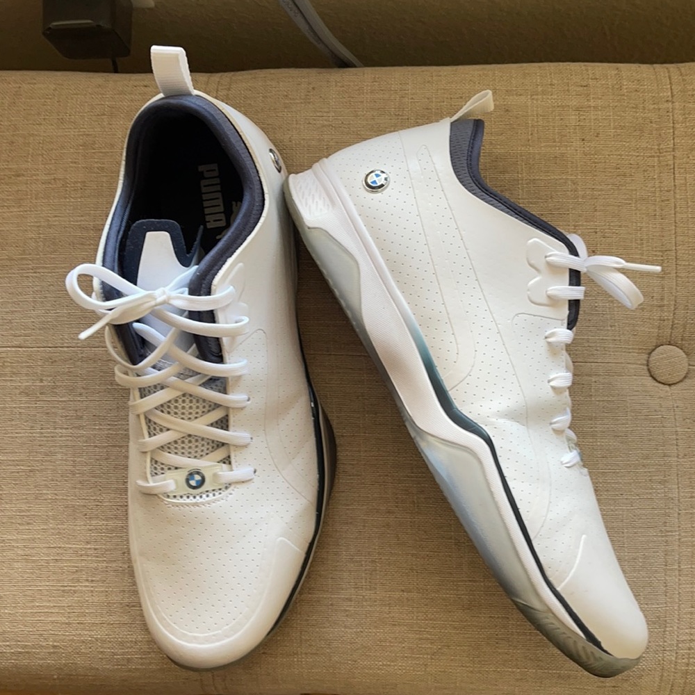 Puma White and Navy BMW Motorsport Men's Athletic Shoes